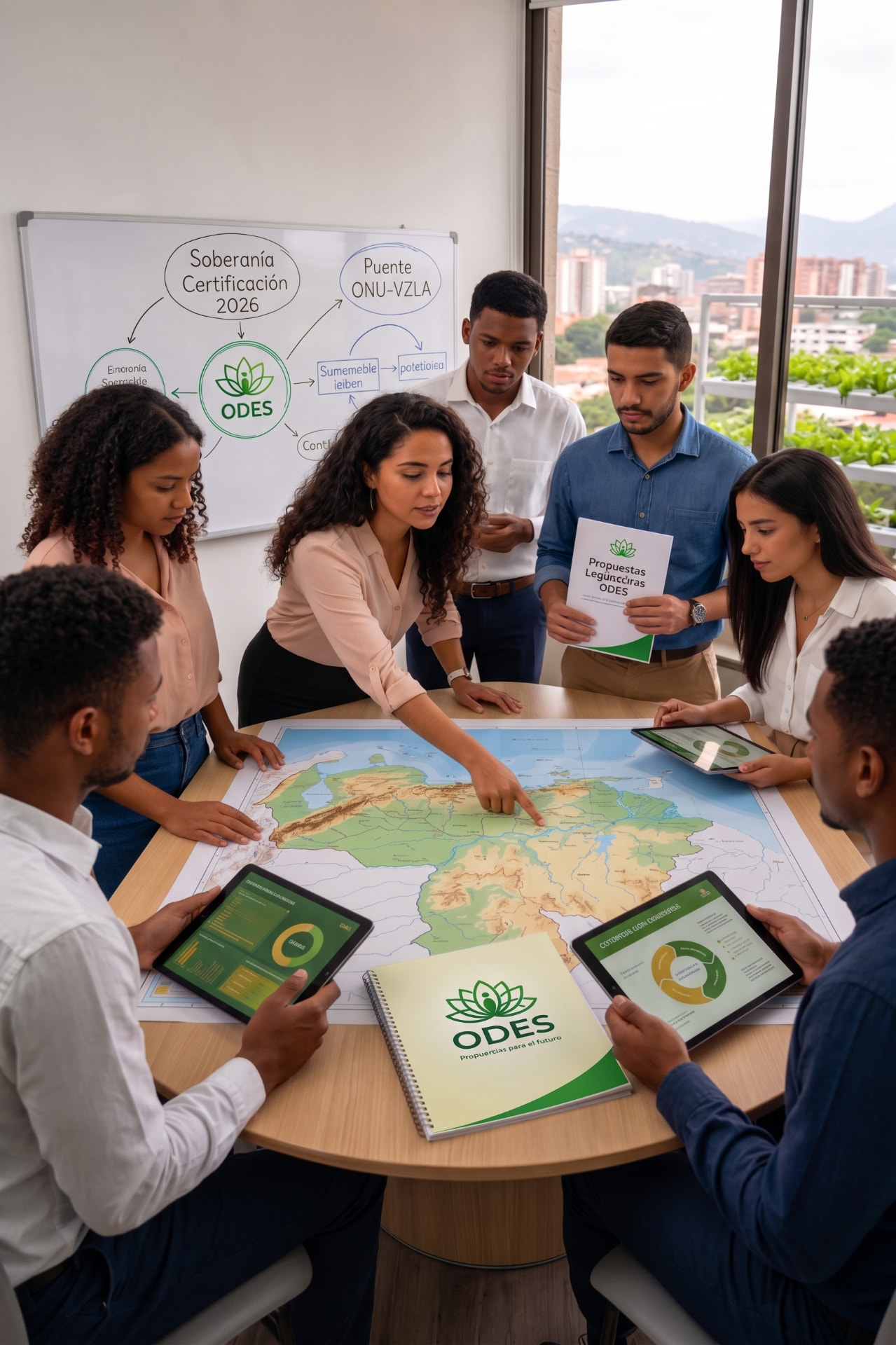 Equipo técnico de ODES analizando el mapa de Venezuela y propuestas legislativas